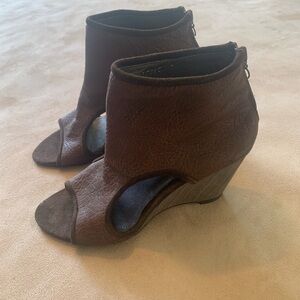 Anthropologie Brown Wedge Peep-Toe Booties